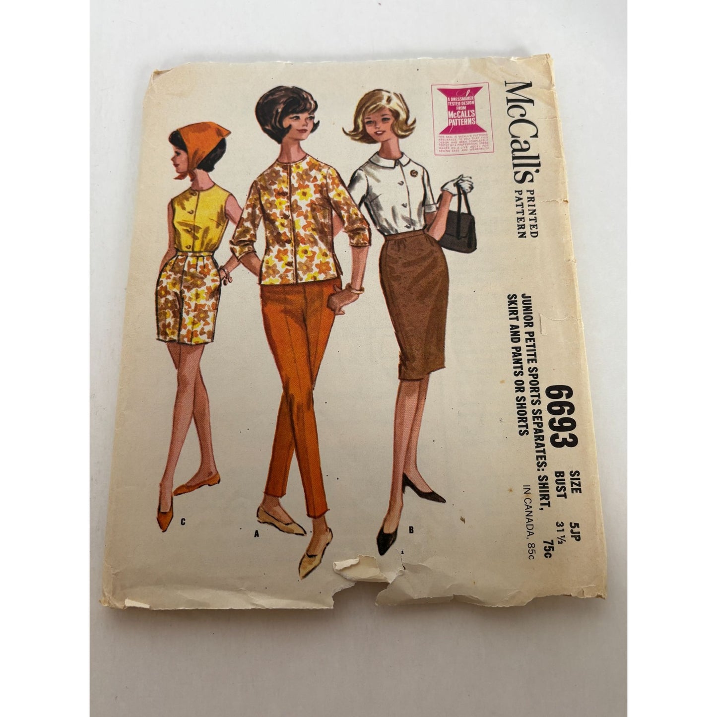 McCalls Sewing Pattern 6693 Junior Petite Shirt Skirt Pants Shorts 5JP 1962