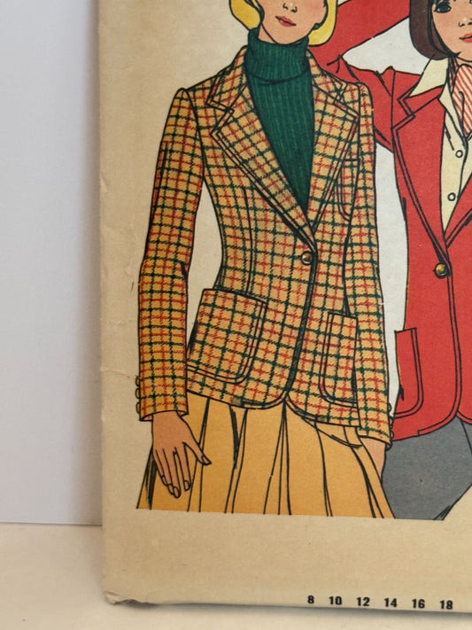 Butterick Sewing Pattern 3826 Jacket Blazer Vintage Size 12 Easy Notched Collar