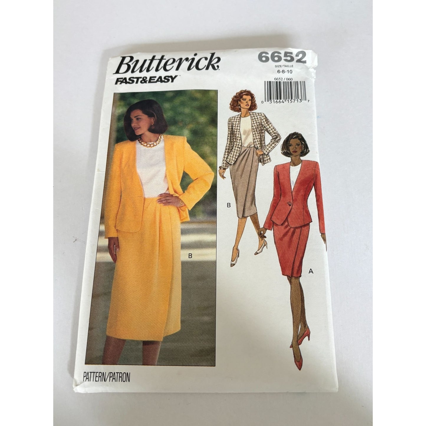 Butterick Sewing Pattern 6652 90s Power Suit Jacket Skirt Set Easy 6 8 10 Uncut