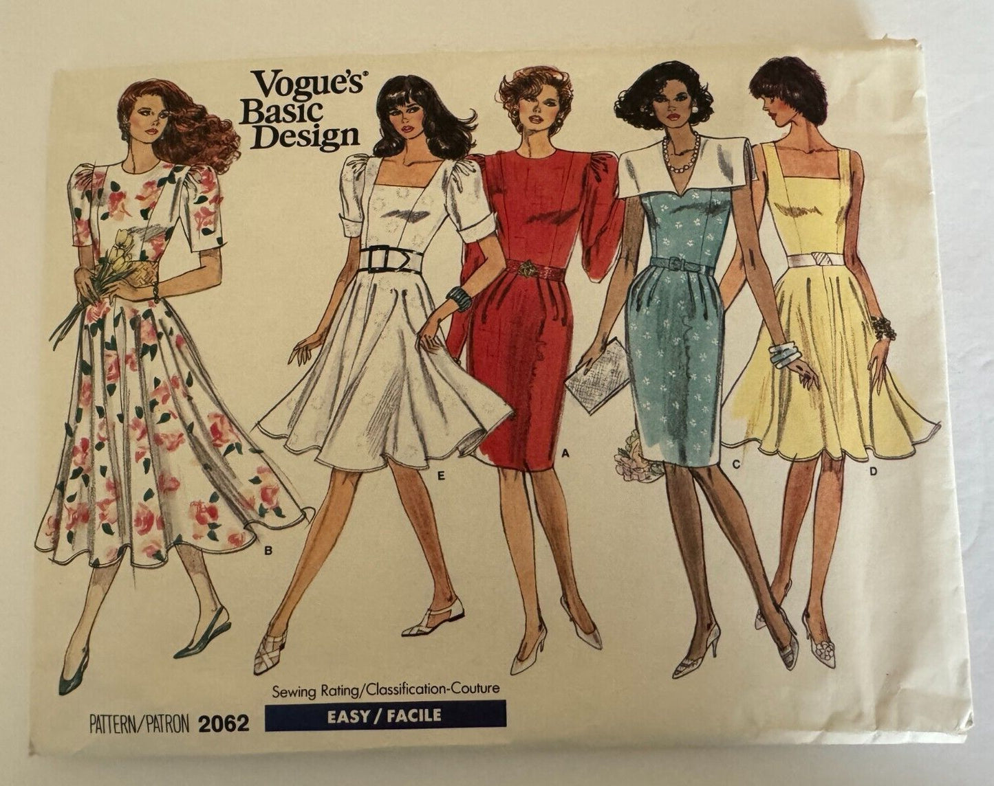 Vogue Sewing Pattern 2062 80s Fit Flare Dress Puff Sleeve Party Vintage 14-18 Uncut
