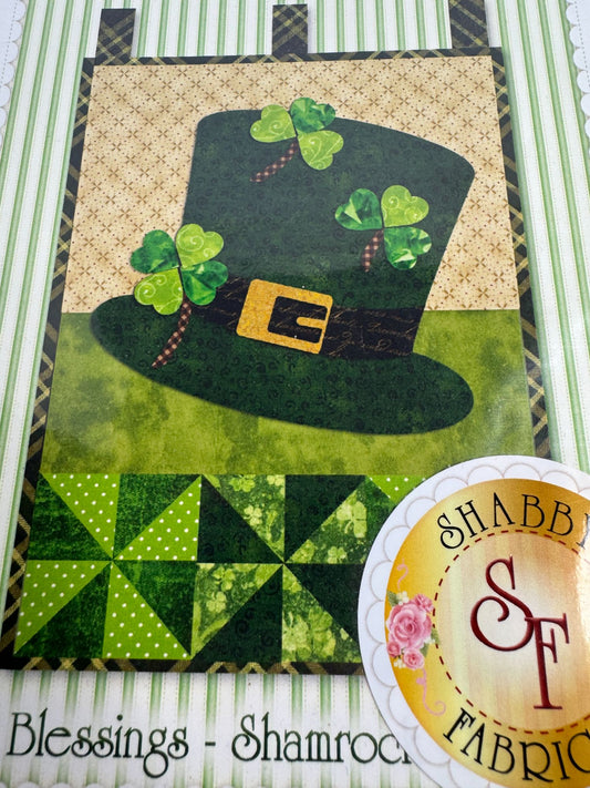 Shabby Fabrics Quilt Pattern Shamrock Leprechaun Hat St Patricks Day Irish Wall Hanging