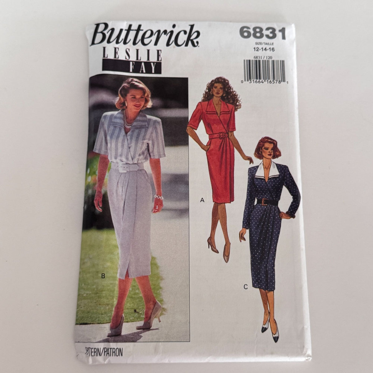 Butterick Sewing Pattern 6831 Leslie Fay 1990s Misses Mock Wrap Dress 12-16 Uncut
