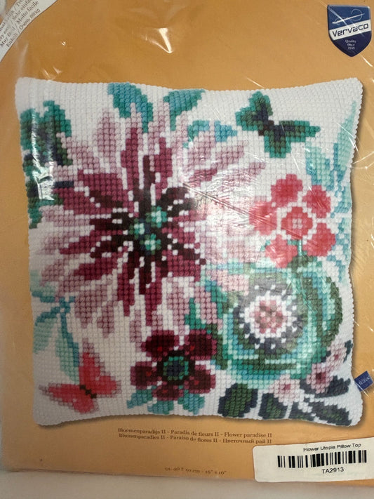 Vervaco Needlepoint Flower Paradise II Pillow Top 16 Inch Hand Painted Canvas