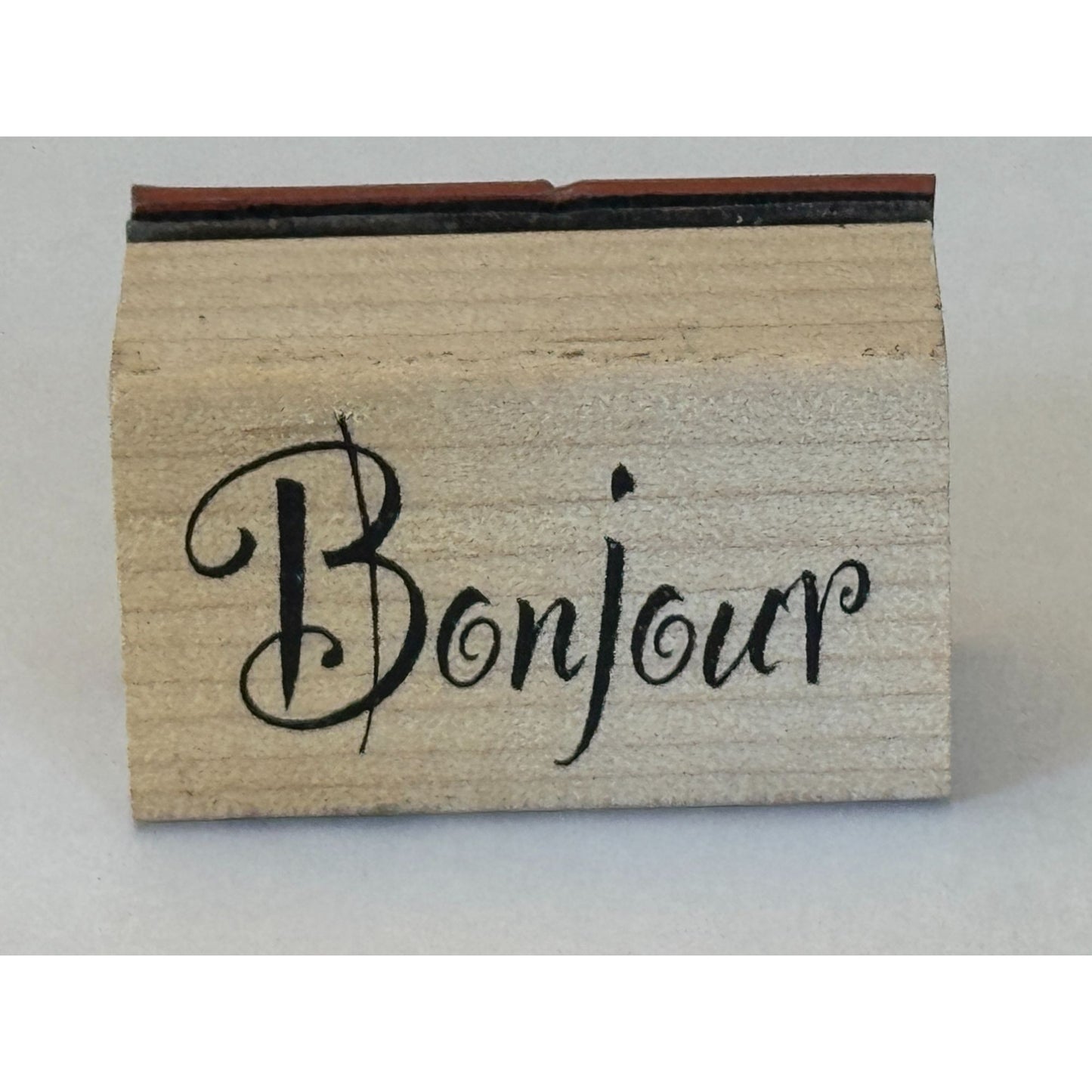 Bonjour Rubber Stamp French Hello Hi Cardmaking Crafting Scrapbooking Stationery