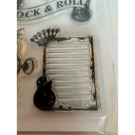 Hampton Art Photopolymer Clear Stamps Rock Star Steampunk Guitar Clock Feathers