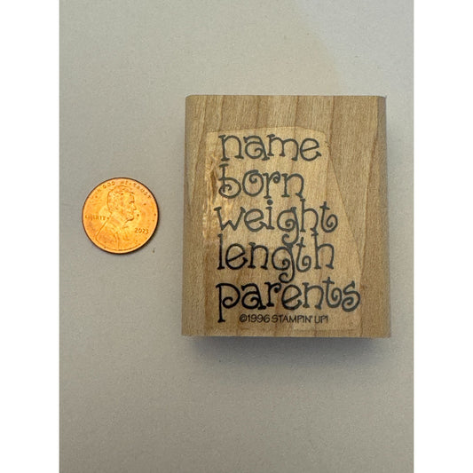 Stampin Up Rubber Stamp Baby Birth Record Scrapbooking Cardmaking Wood Mounted