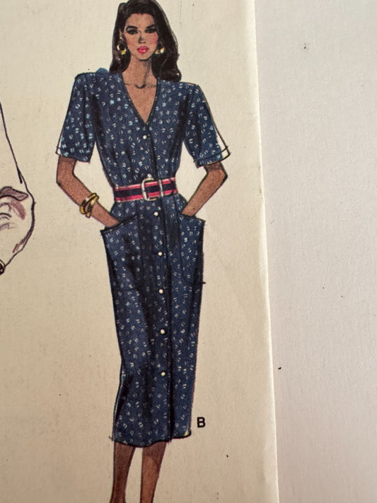 Vogue Sewing Pattern 7116 Straight Dress Vintage 1980s 12 14 16 Mid-Knee Length
