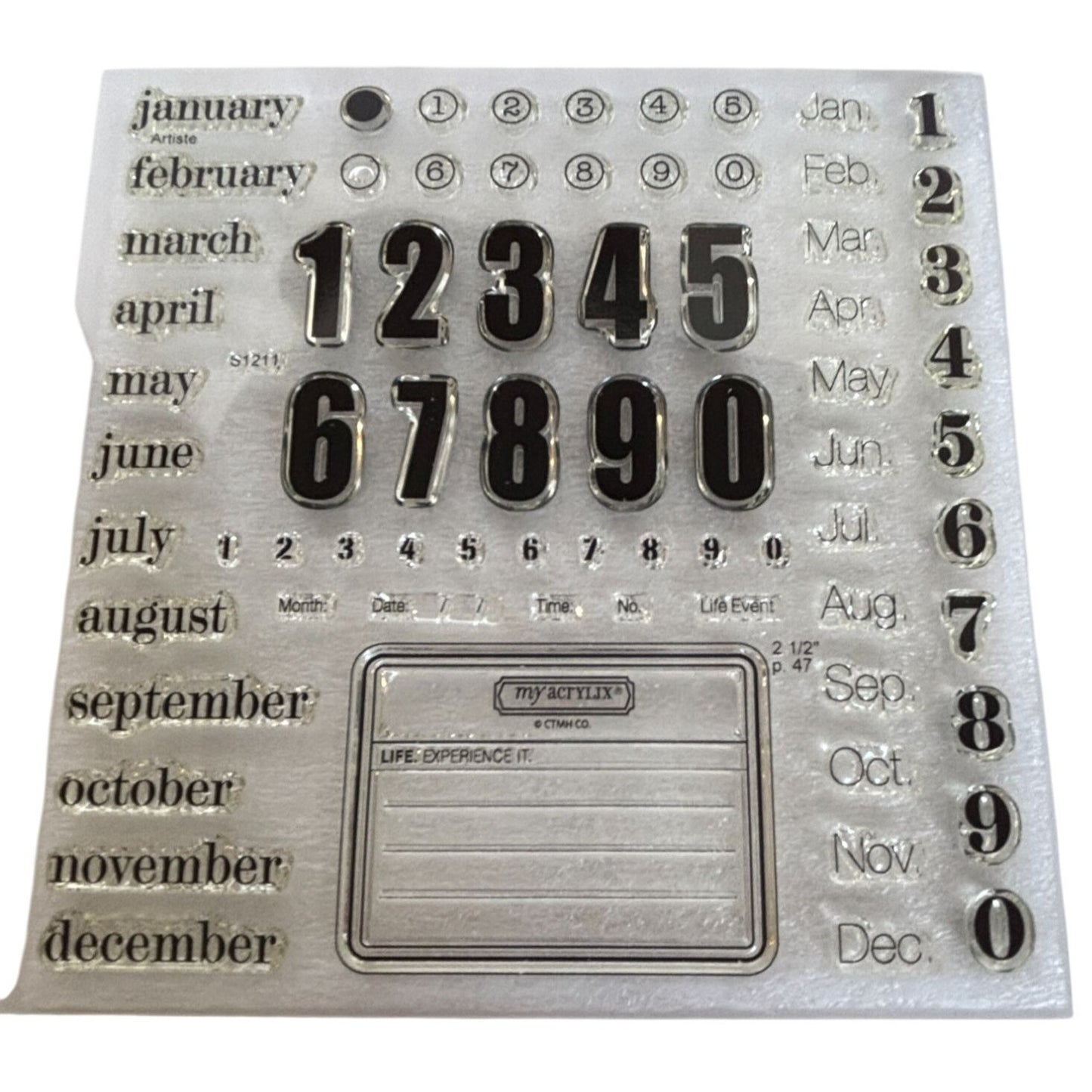 CTMH Acrylic Stamp Set Capture the Date Calendar Junk Journaling Months Numbers