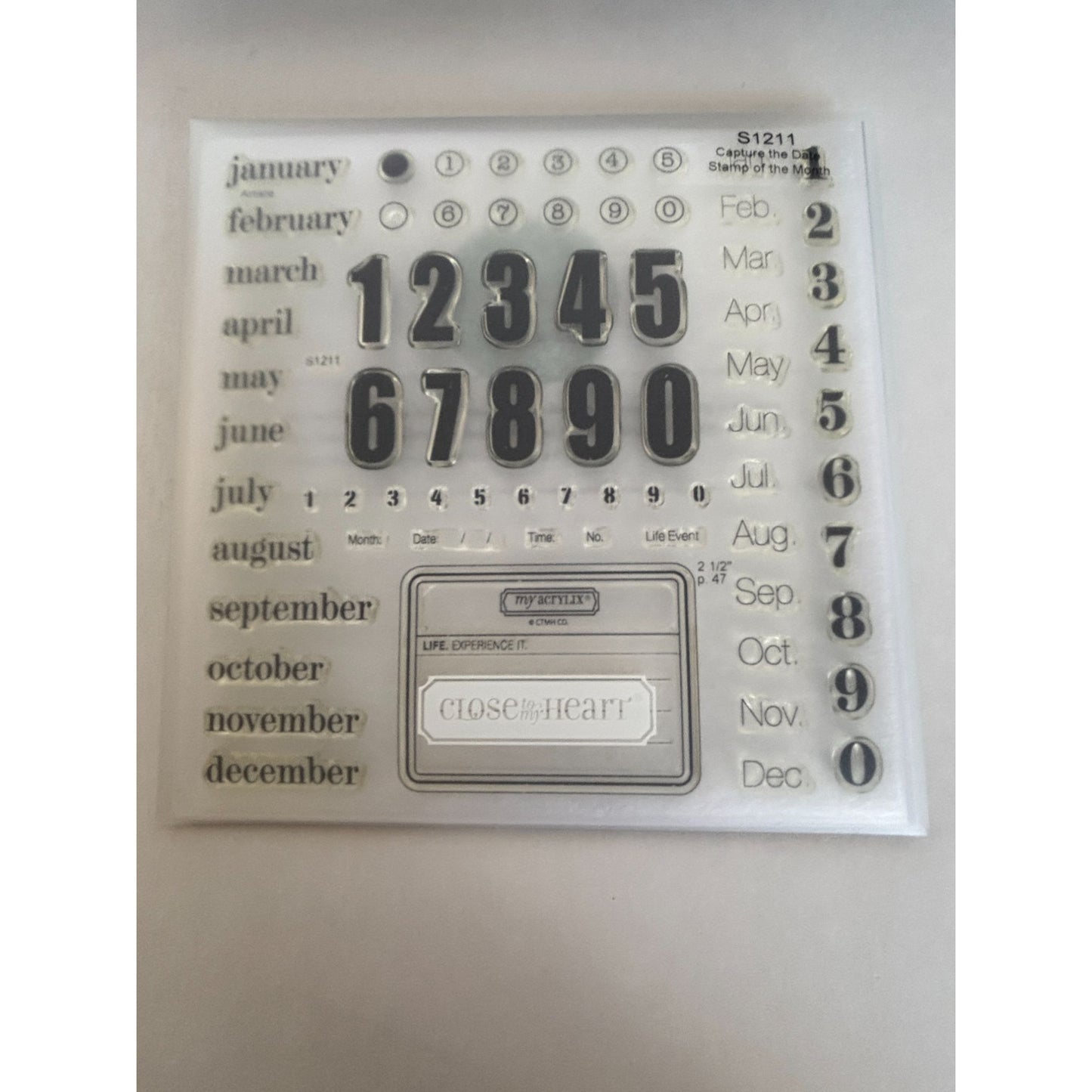 CTMH Acrylic Stamp Set Capture the Date Calendar Junk Journaling Months Numbers