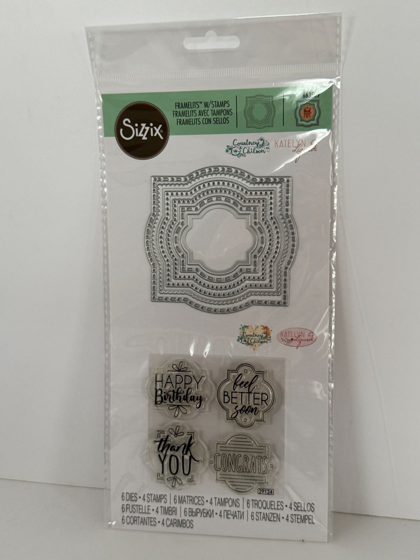 Sizzix Framelits 6 Dies 4 Clear Stamps Layered Labels Frames Birthday Cardmaking