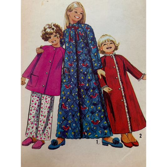 Simplicity Sewing Pattern 9688 Girls Robe Top Pants Pajamas Vintage 1970s UC 14