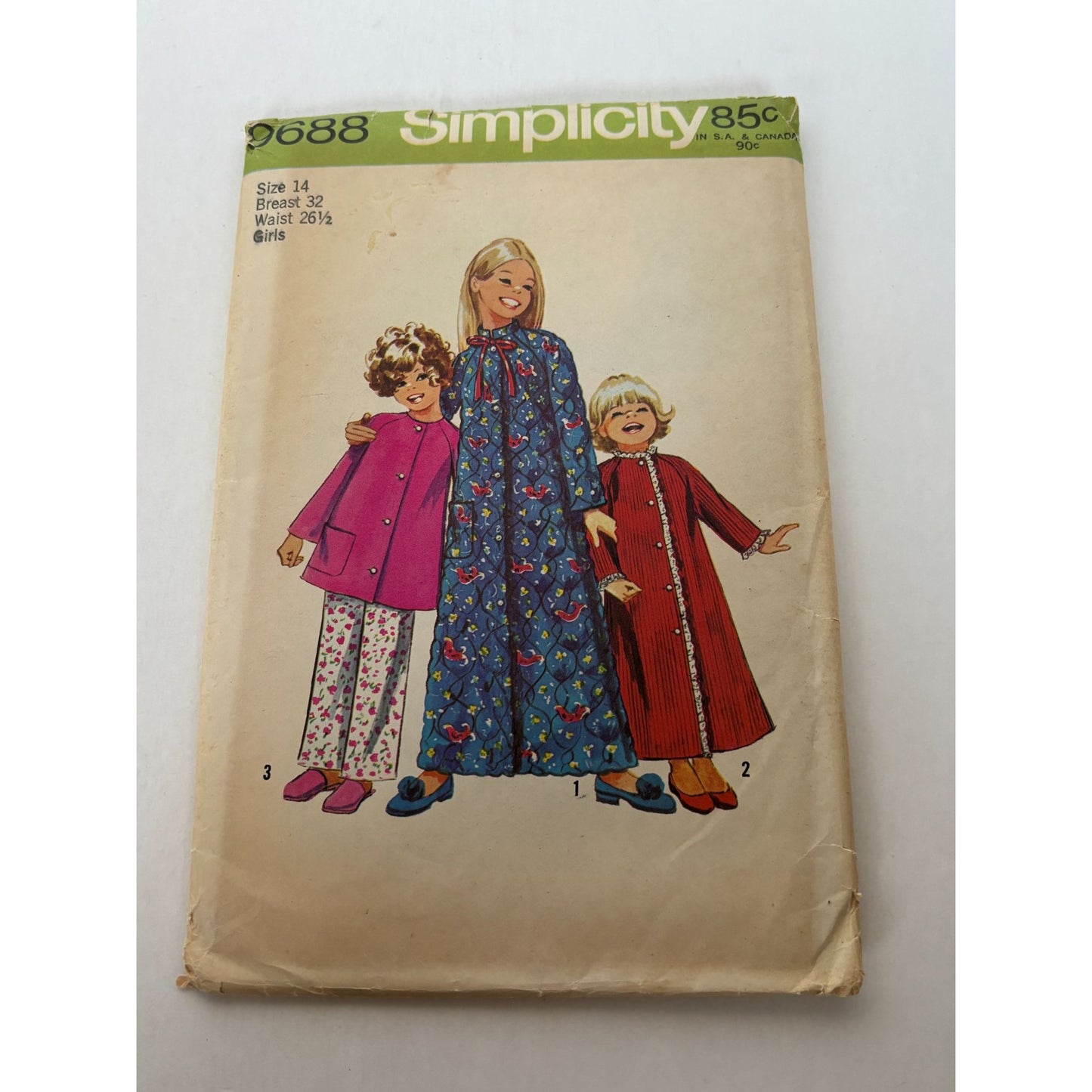 Simplicity Sewing Pattern 9688 Girls Robe Top Pants Pajamas Vintage 1970s UC 14