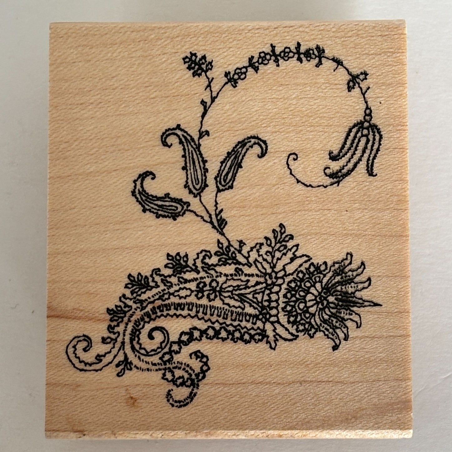 Club Stamp Rubber Stamp Paisley Scroll Botanical Floral Wood Mounted