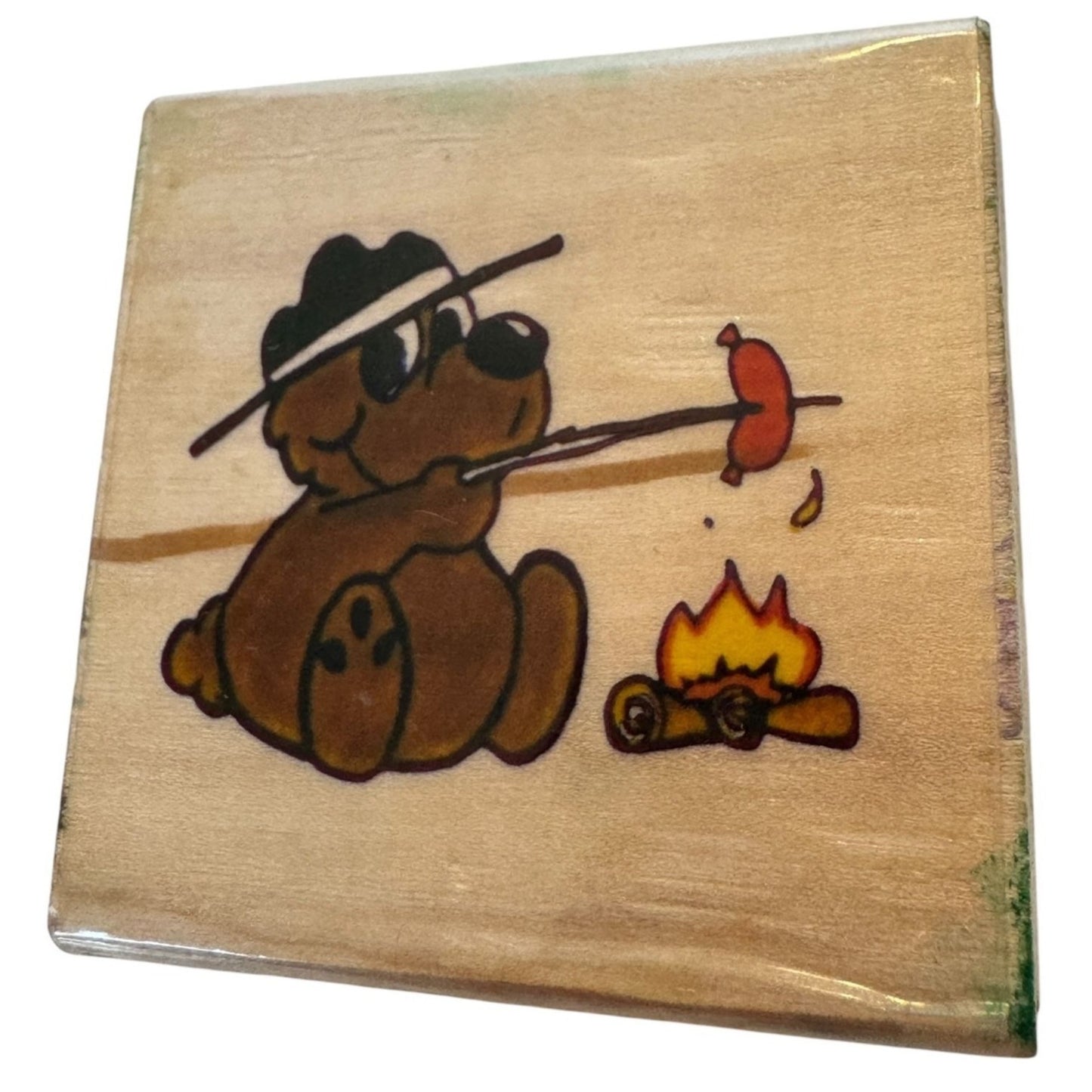 Impressive Rubber Stamp Camp Fire Bear Camping Cooking Hot Dog Summer Relaxation