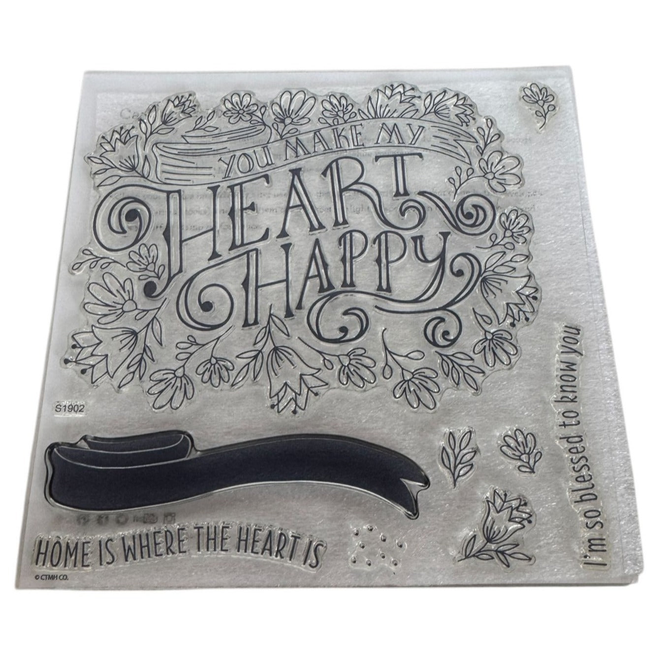 CTMH Acrylic Stamp Set Heartfelt Sentiments You Make My Heart Happy Blessed Home
