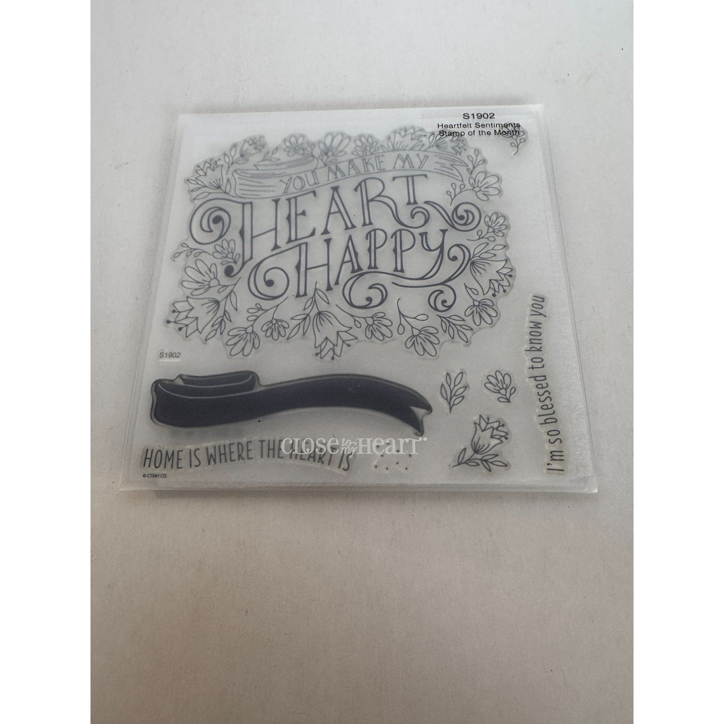 CTMH Acrylic Stamp Set Heartfelt Sentiments You Make My Heart Happy Blessed Home