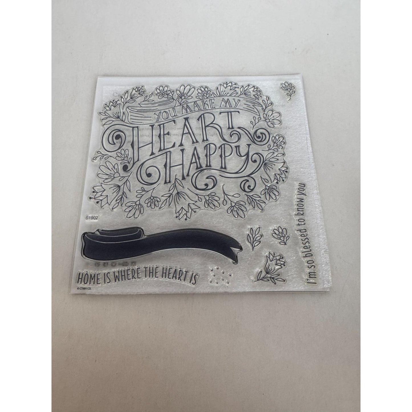 CTMH Acrylic Stamp Set Heartfelt Sentiments You Make My Heart Happy Blessed Home
