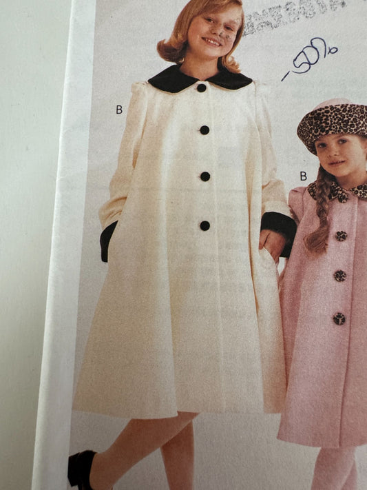 McCalls Sewing Pattern 8471 Girls Lined Swing Coat Hat Winter Size 4 5 6 Uncut