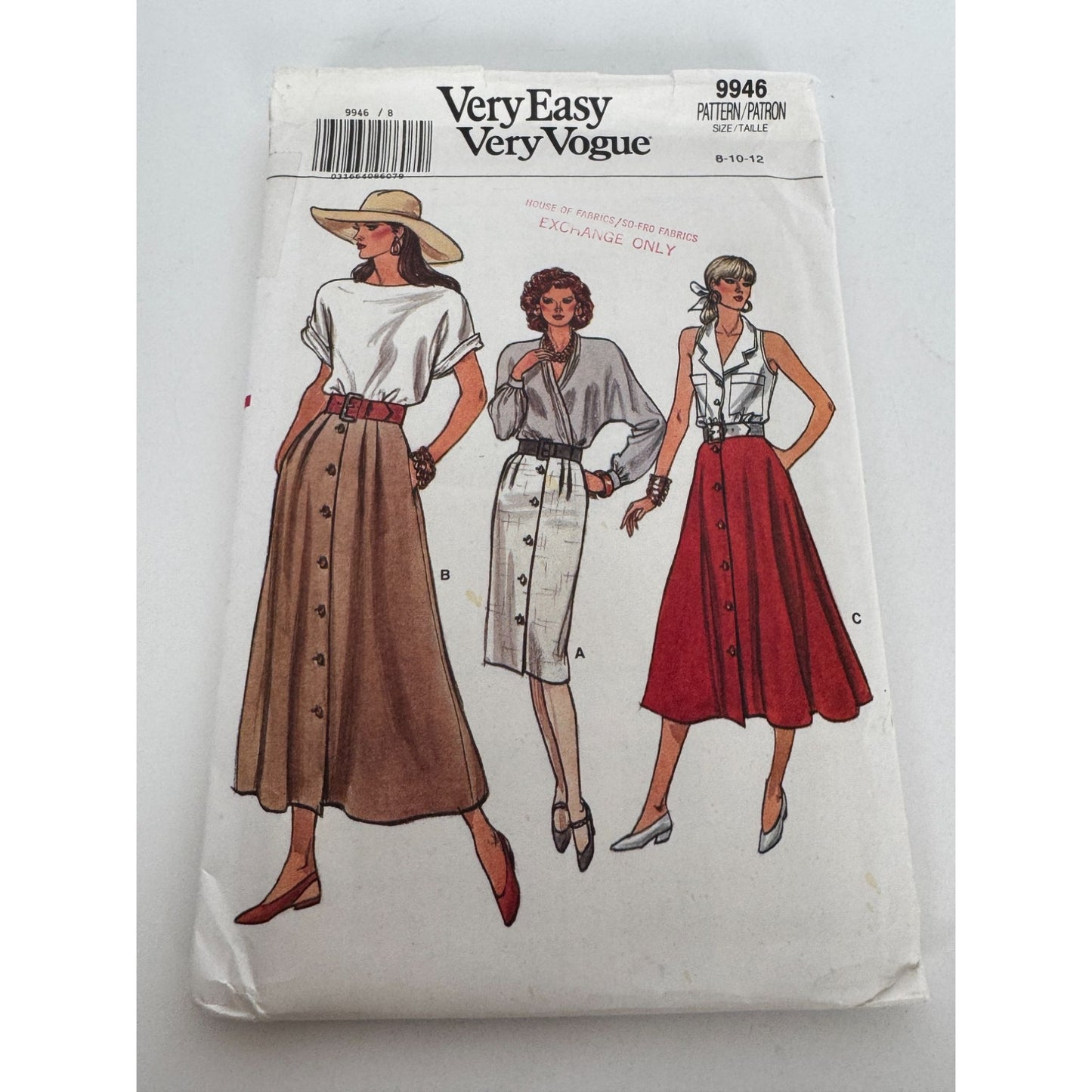 Vogue Sewing Pattern 9946 Straight or Slightly Flared Skirt Modest Long 8 10 12