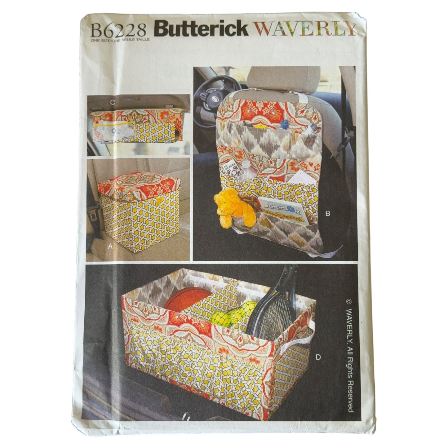 Butterick Sewing Pattern B6228 Car Grocery Organizer Trunk Box Seat Back Visor