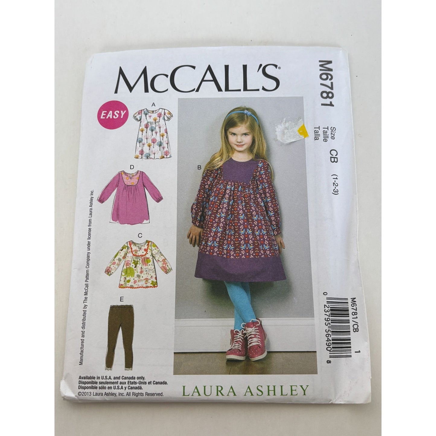 McCalls Sewing Pattern M6781 Laura Ashley Dress Top Leggings Girls 12M-3T Easy