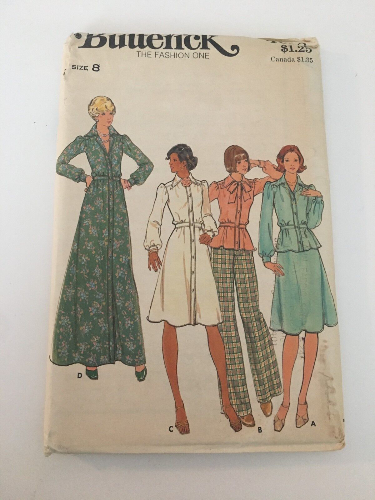 Butterick Sewing Pattern 4028 Dress Shirt Skirt Pants 1970s Vintage Retro 8 UC