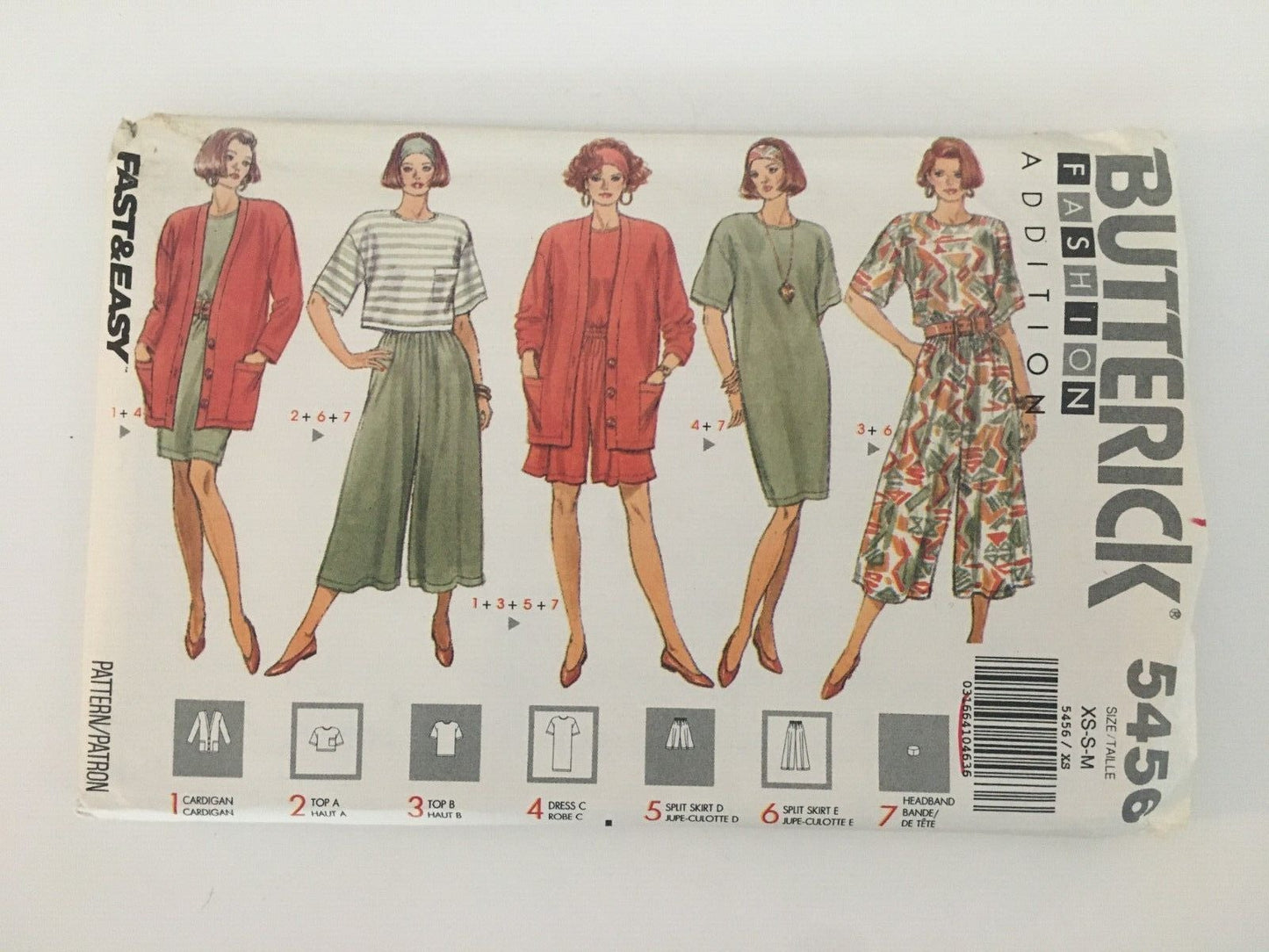 Butterick Sewing Pattern 5456 Cardigan Dress Split Skirt XS S M 6-14 1990s Uncut