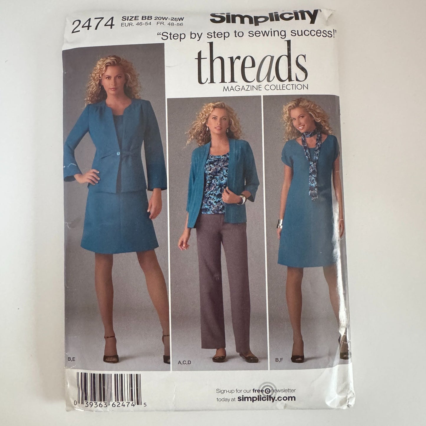 Simplicity Sewing Pattern 2474 Jacket Dress Top Pants Outfit Plus Size 20W-28W