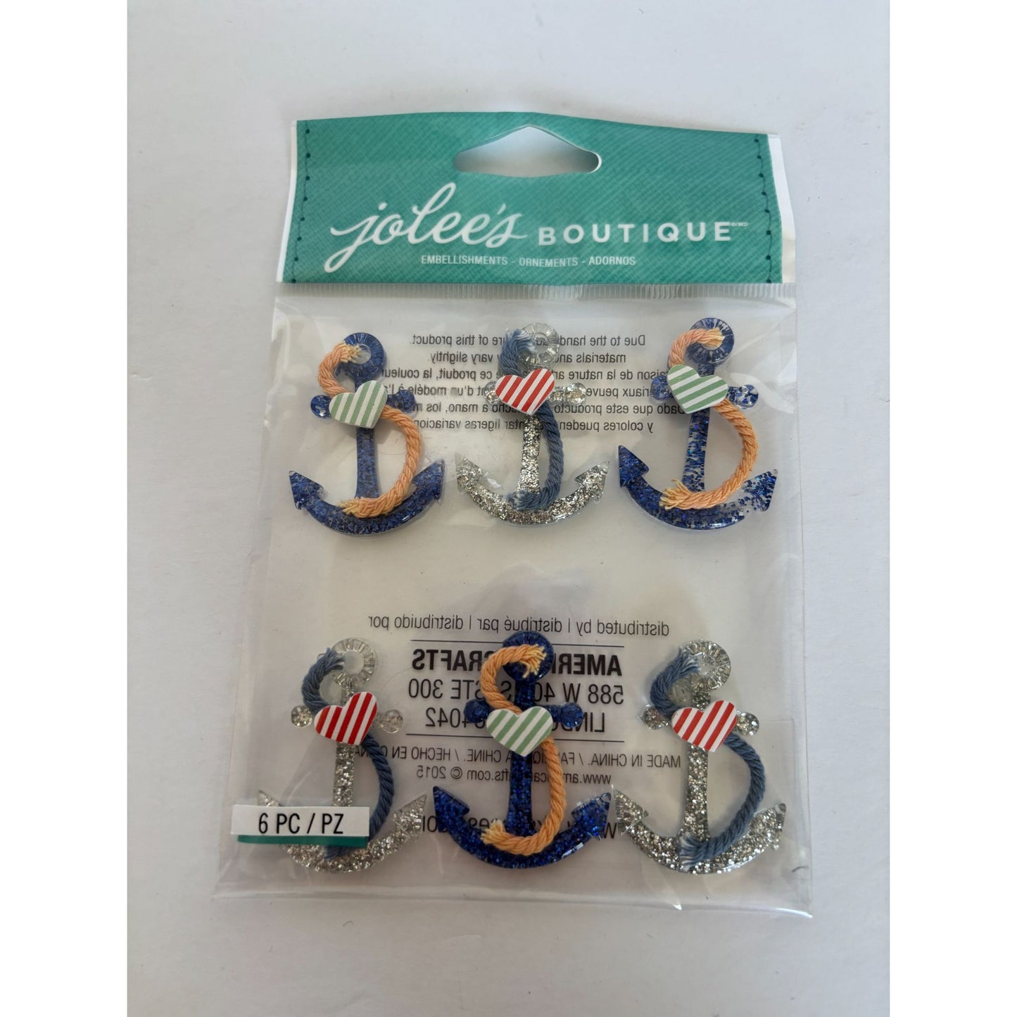 Jolees Boutique Nautical Anchors Repeat Embellishments Glitter Rope Accents 6 Pc