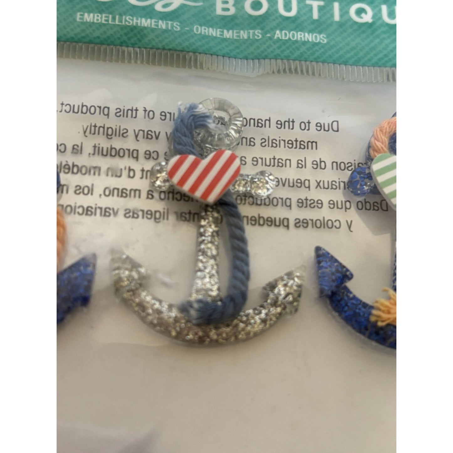 Jolees Boutique Nautical Anchors Repeat Embellishments Glitter Rope Accents 6 Pc