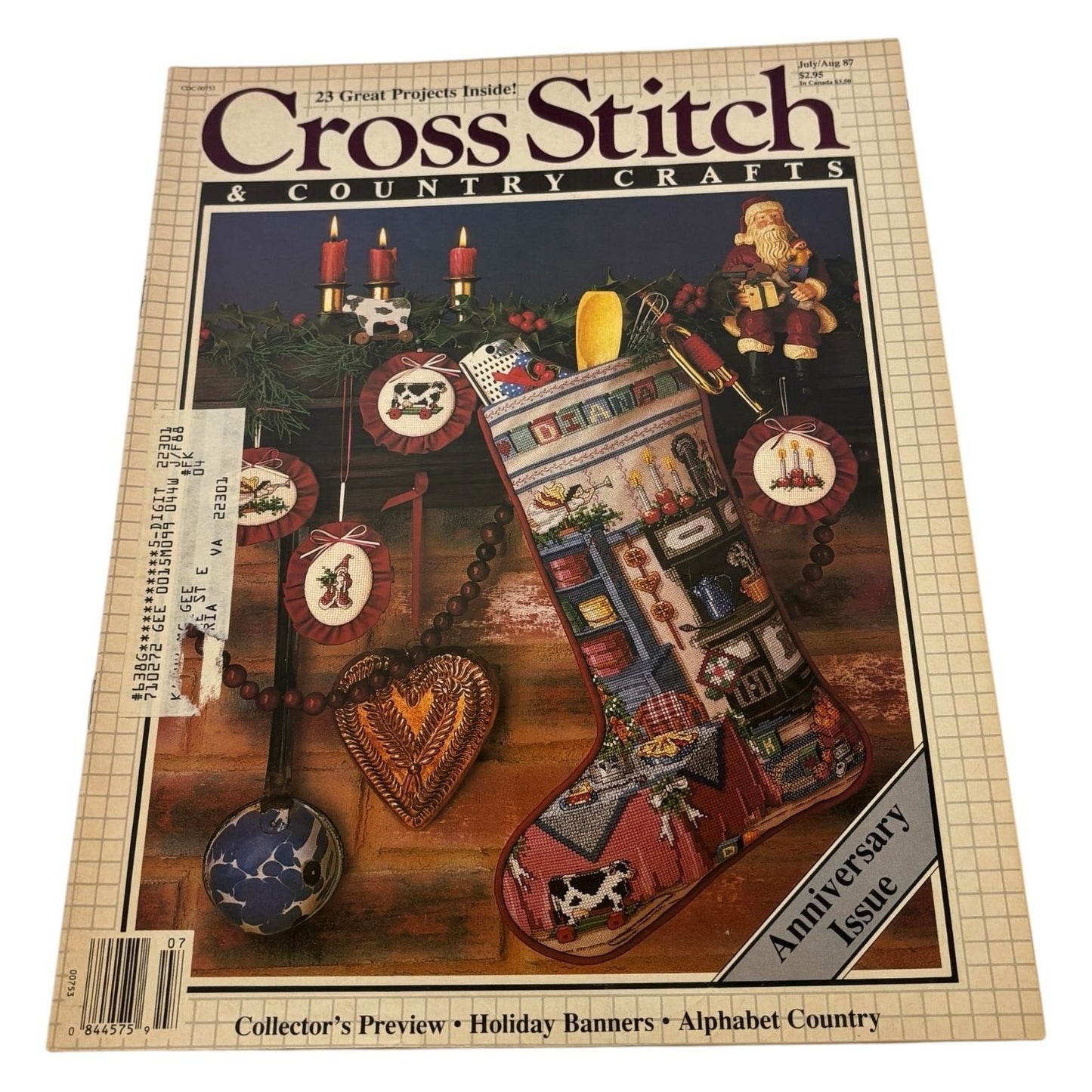 Cross Stitch and Country Crafts Magazine Holiday Stocking Christmas July 1987
