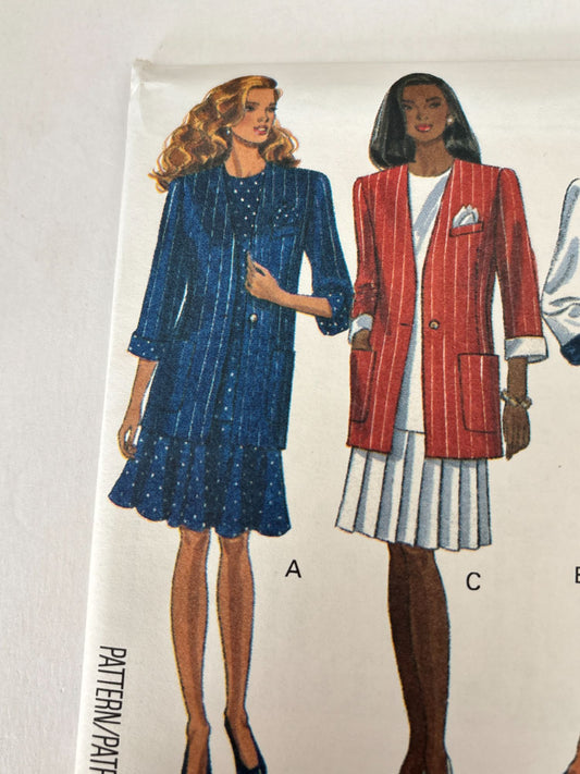 Butterick Sewing Pattern 6643 90s Jacket Dress Flounce Hem 1990s 6 8 10 Uncut