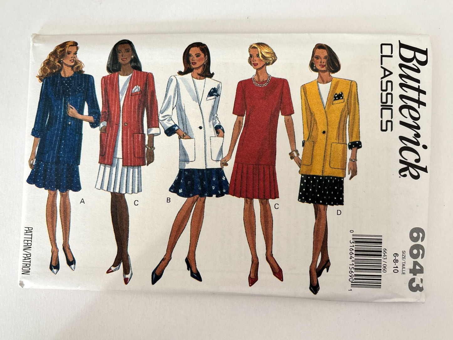 Butterick Sewing Pattern 6643 90s Jacket Dress Flounce Hem 1990s 6 8 10 Uncut