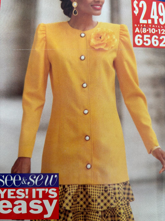 Butterick Sewing Pattern 6562 Misses Tunic and Skirt Easy Work 1990s UC 8 10 12