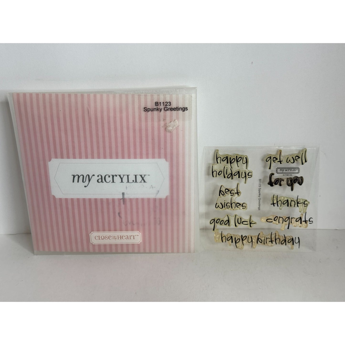 CTMH My Acrylix Clear Stamp Set Spunky Greetings Card Making Good Luck Get Well