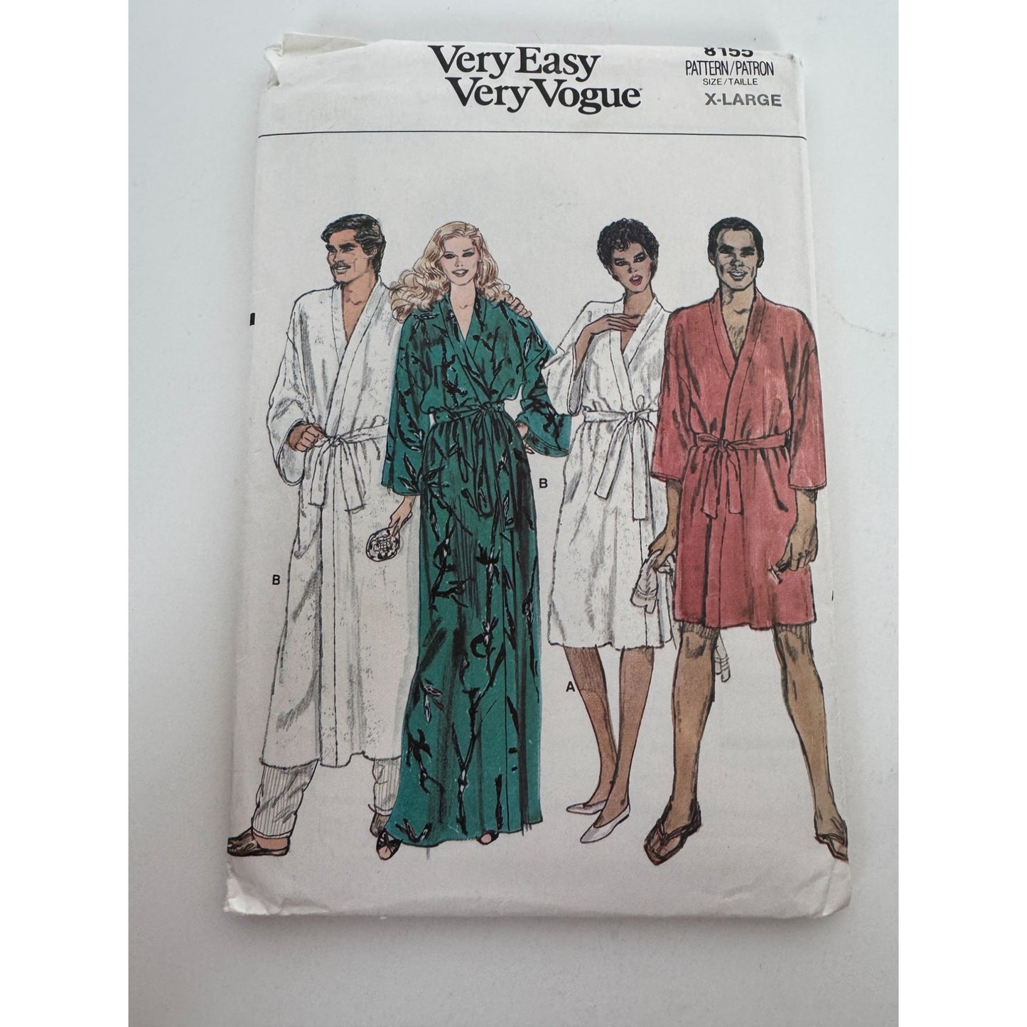 Vogue Sewing Pattern 8155 Front Wrap Bath Robe Bathrobe Unisex XL 1980s Uncut