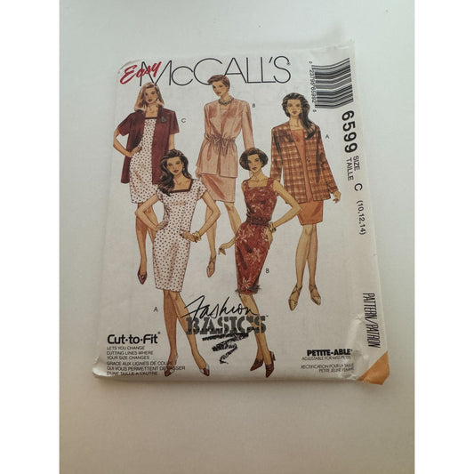 McCalls Sewing Pattern 6599 Misses Jacket Dress Belt Size 10-14 Career Uncut