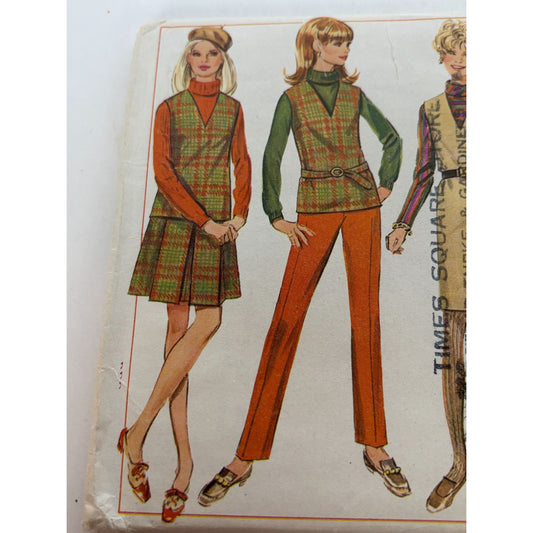 Simplicity Sewing Pattern 7795 Vintage Jumper Top Skirt Pants 1960s Size 12 UC