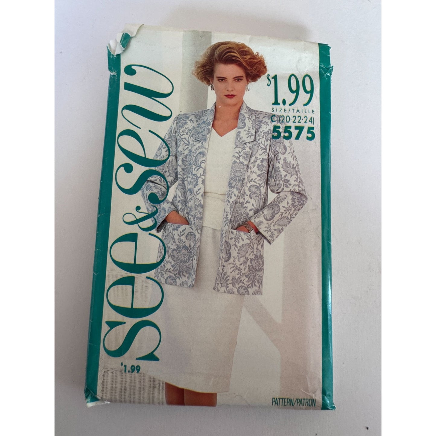 80s Power Suit Sewing Pattern Butterick 5575 Vintage Jacket Skirt Set 20-24 Uncut