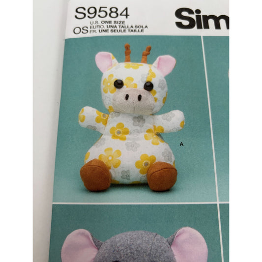 Simplicity Sewing Pattern S9584 Plush Stuffed Animals Giraffe Monkey Elephant UC