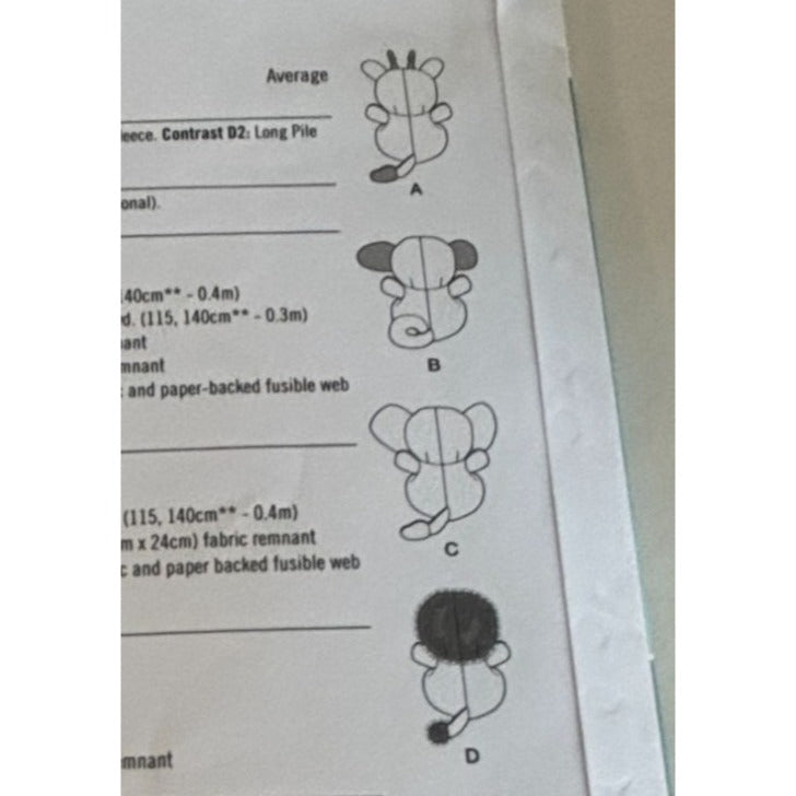 Simplicity Sewing Pattern S9584 Plush Stuffed Animals Giraffe Monkey Elephant UC