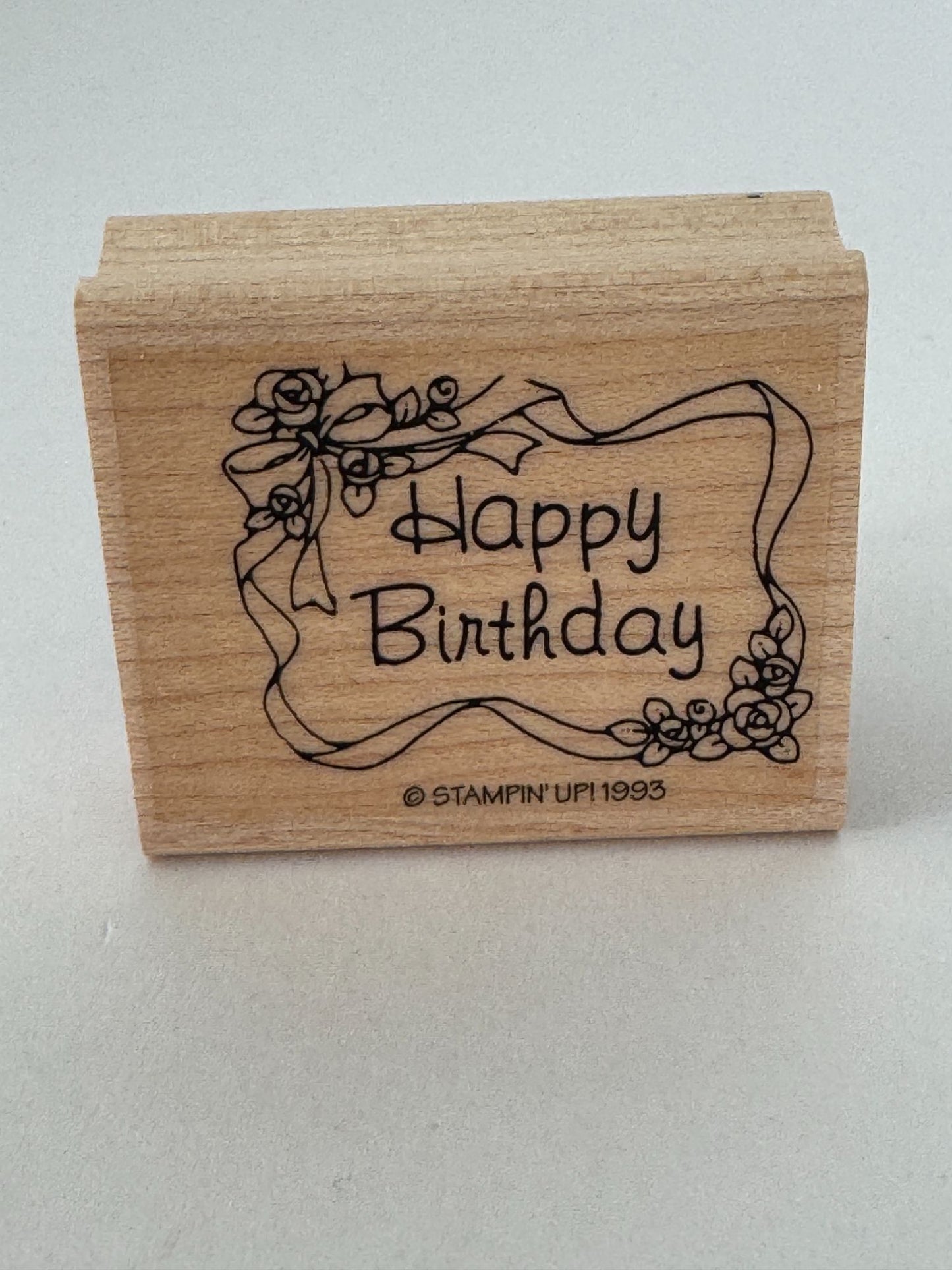 Stampin Up Rubber Stamp Happy Birthday Floral Frame Gift Tag Card Making Roses