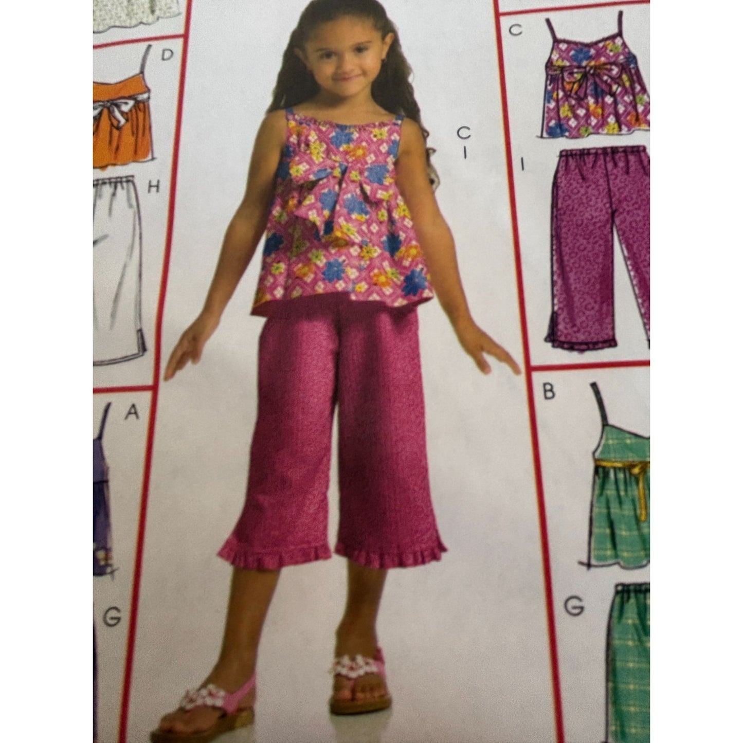 McCalls Sewing Pattern M5308 Girls Tops Dresses Shorts Capris Summer 6 7 8 Uncut