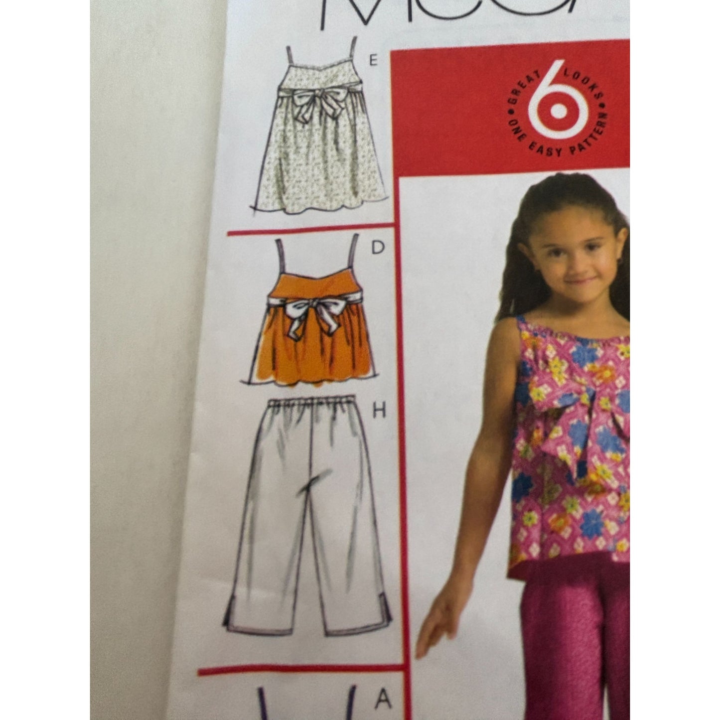 McCalls Sewing Pattern M5308 Girls Tops Dresses Shorts Capris Summer 6 7 8 Uncut