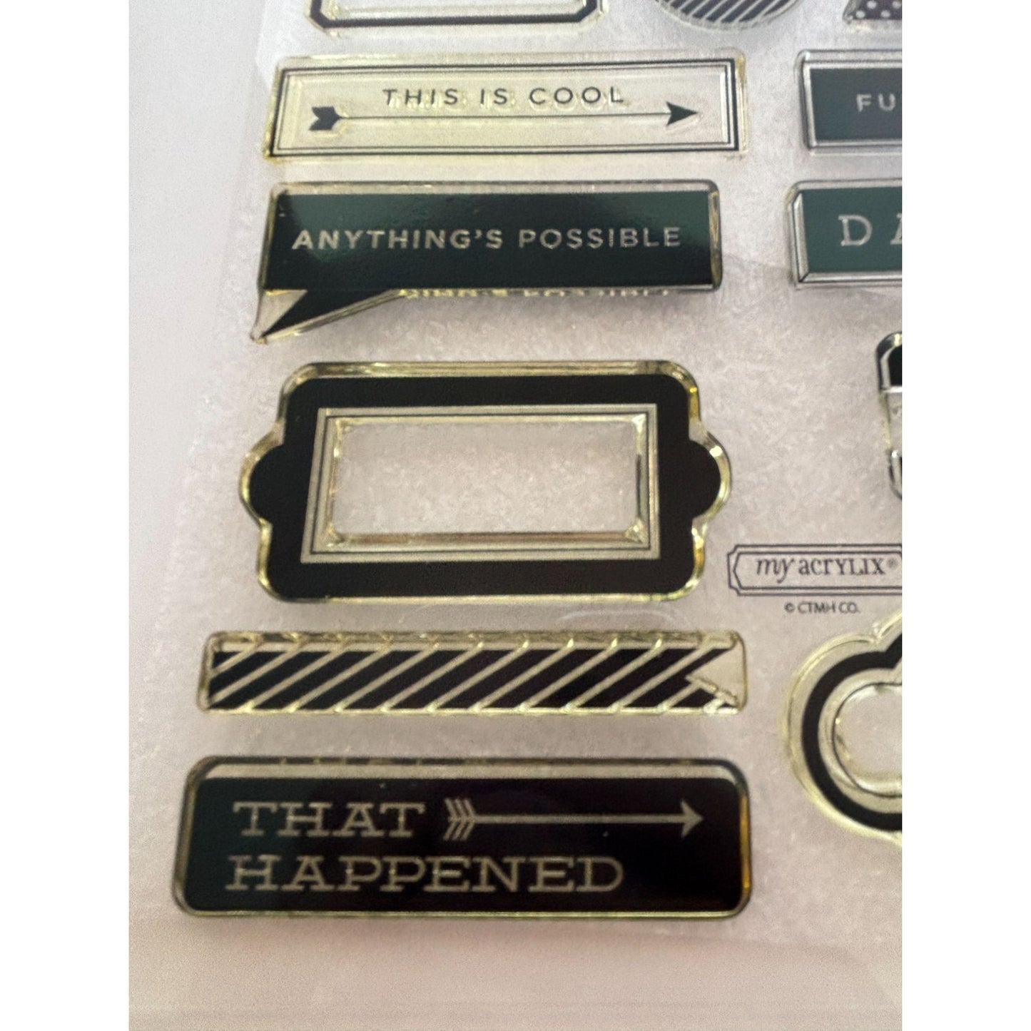CTMH Acrylic Stamp Set Just Saying Date Polka Dots Chevron Shape Word My Acrylix