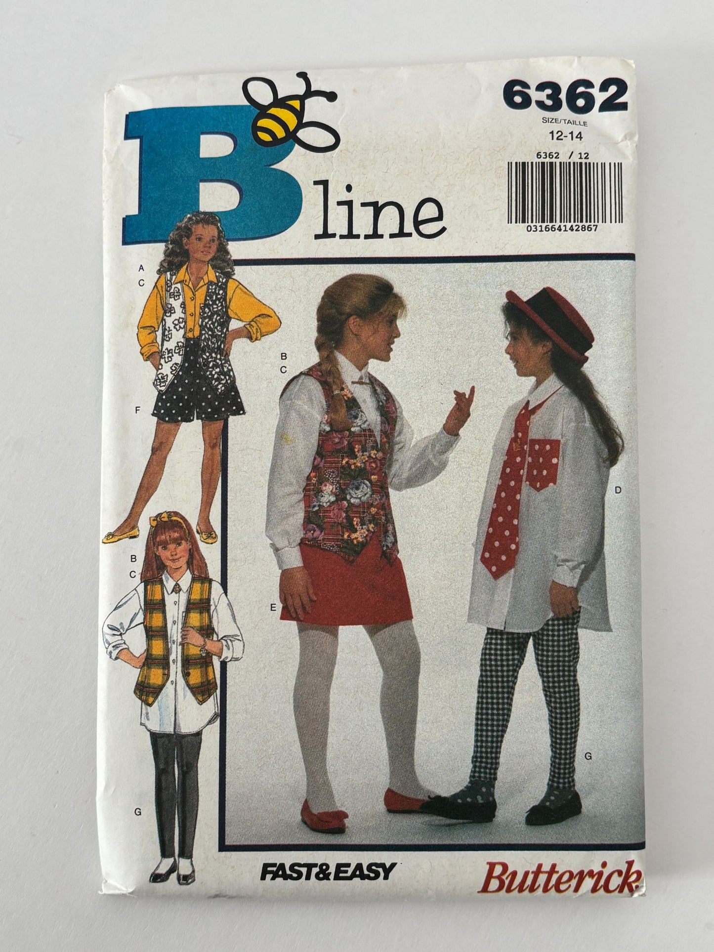 Butterick Sewing Pattern 6362: Girls' Vest, Shirt, Skirt, Shorts, Leggings and Tie