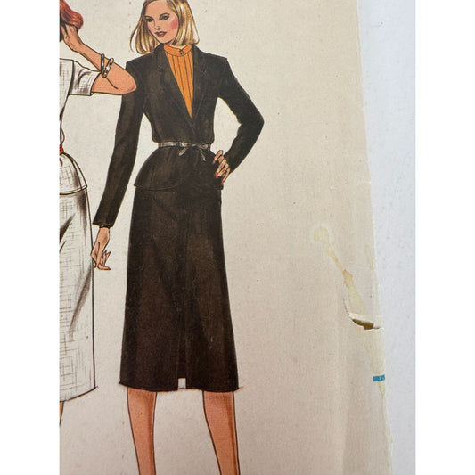 Butterick Sewing Pattern 3037 Jacket Blazer Skirt Outfit Work Size 12 1980s UC