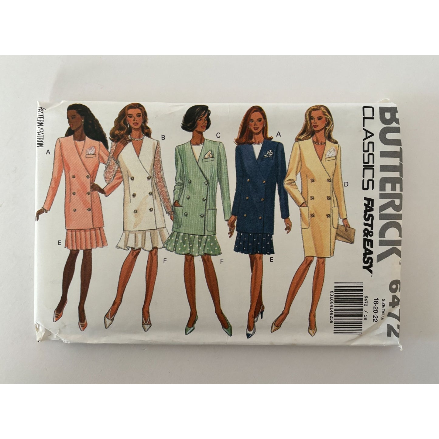 Butterick Sewing Pattern 6472 Minimalist Dress Suit Blazer Capsule 90s 18-22 Uncut