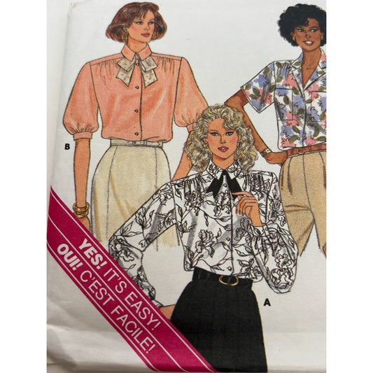Butterick Sewing Pattern 4032 Misses Loose Fitting Blouses Sizes 14-18 1980s UC