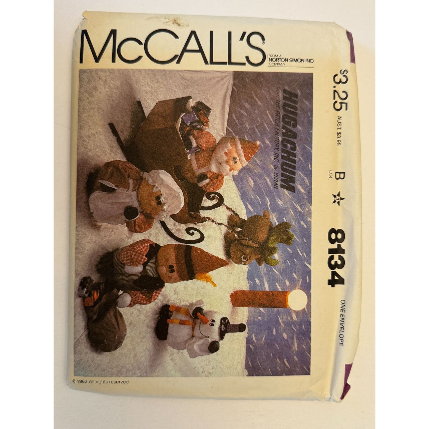 McCalls Sewing Pattern 8134 Santa Mrs Claus Elf Snowman Reindeer 80s Hugachum Uncut